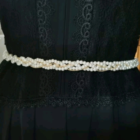 Faux white pearl beaded Gold‎ evening bridal waist wedding dress belt - Picture 14 of 15